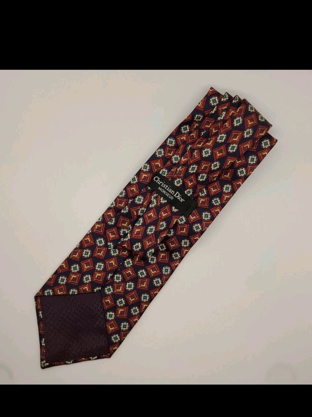 Christian Dior Monsieur Neck Tie Red Geometric Silk Designer Made in USA - Picture 3 of 5